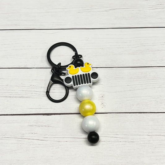 White & Yellow Jeep Grill Black Keychain Bar