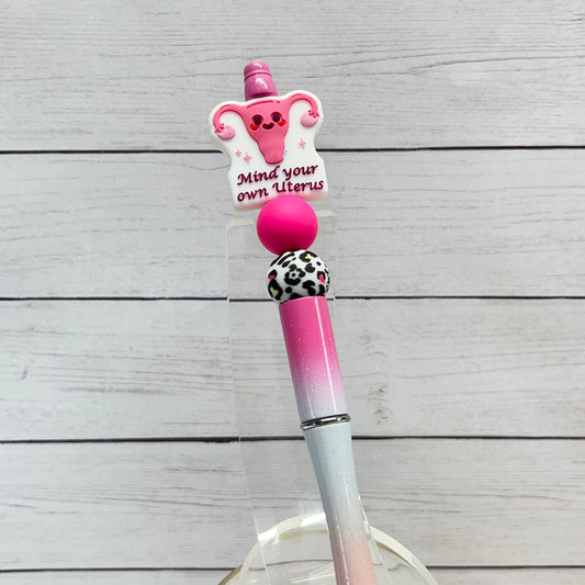 Mind Your Own Uterus Ombre Glitter Plastic Pen