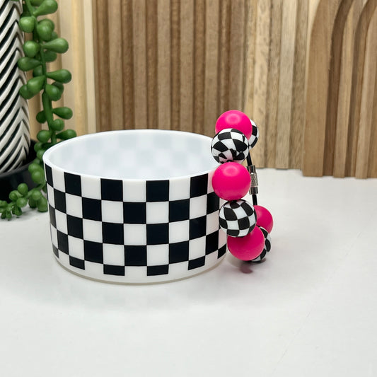Hot Pink Checkered Tumbler Boot & Charm Set