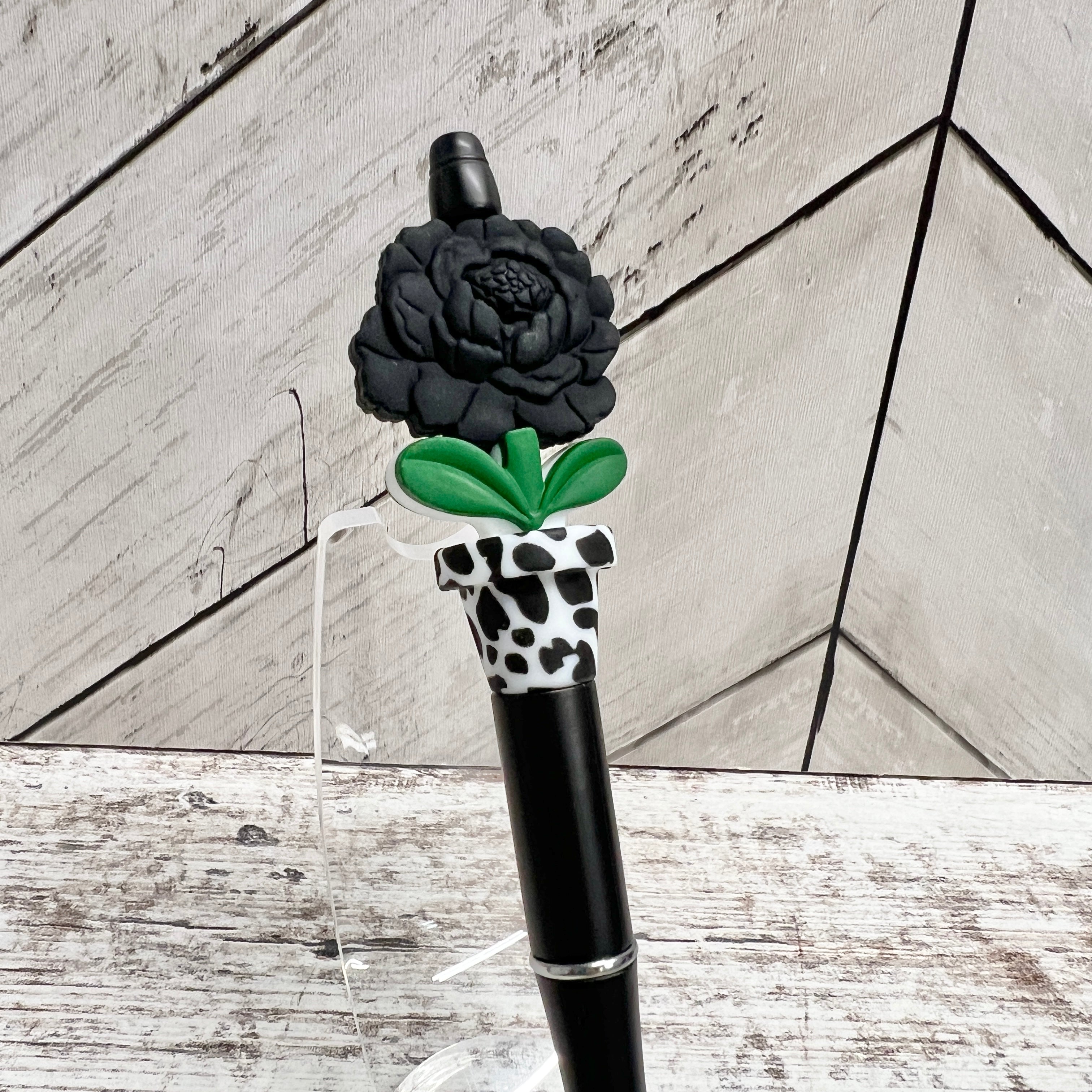 Black Cow Peony Bloom Plastic Pen