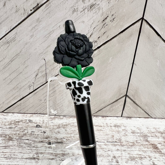 Black Cow Peony Bloom Plastic Pen