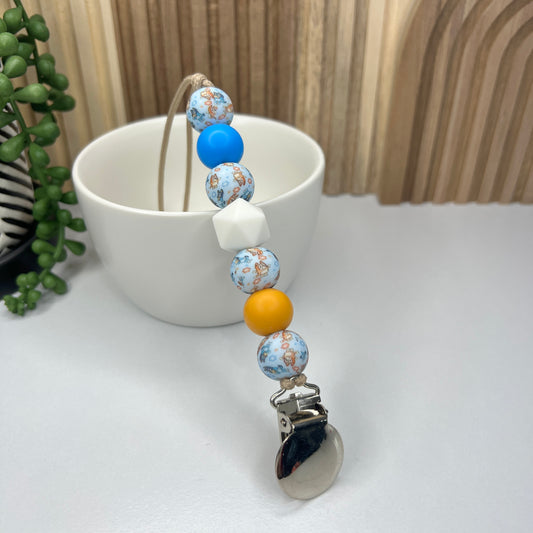 Blue & Orange Dog Pacifier Clip