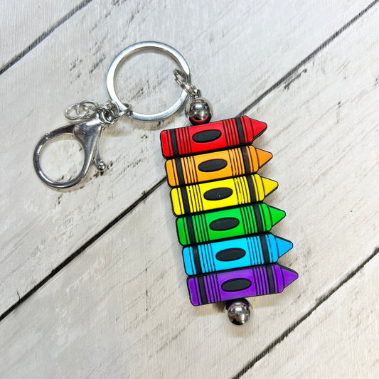 Rainbow Crayon Silver Keychain Bar