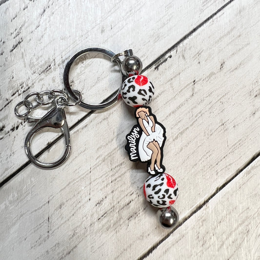 Marilyn Leopard Kiss Silver Keychain Bar