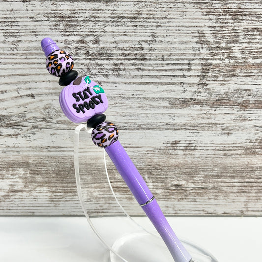 Stay Spooky Leopard Purple Ombre Metal Pen