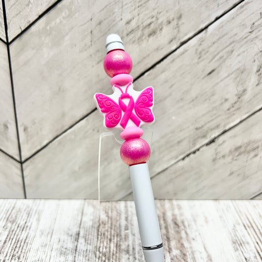 Pink Butterfly Ribbon Metal Pen
