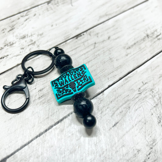 Teal & Black Leopard Wallen Black Keychain Bar