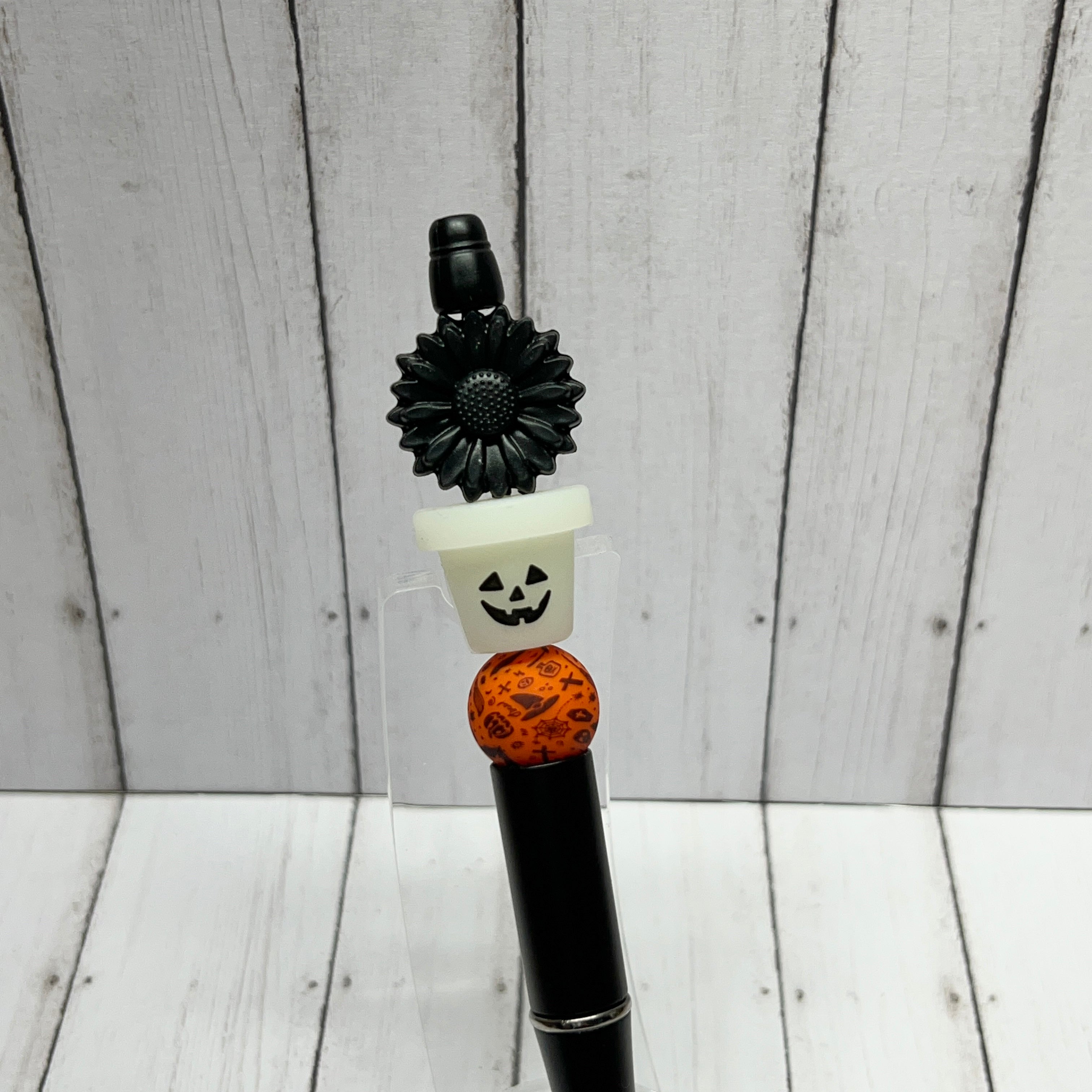 Black Sunflower Glow Jack O Planter Plastic Pen