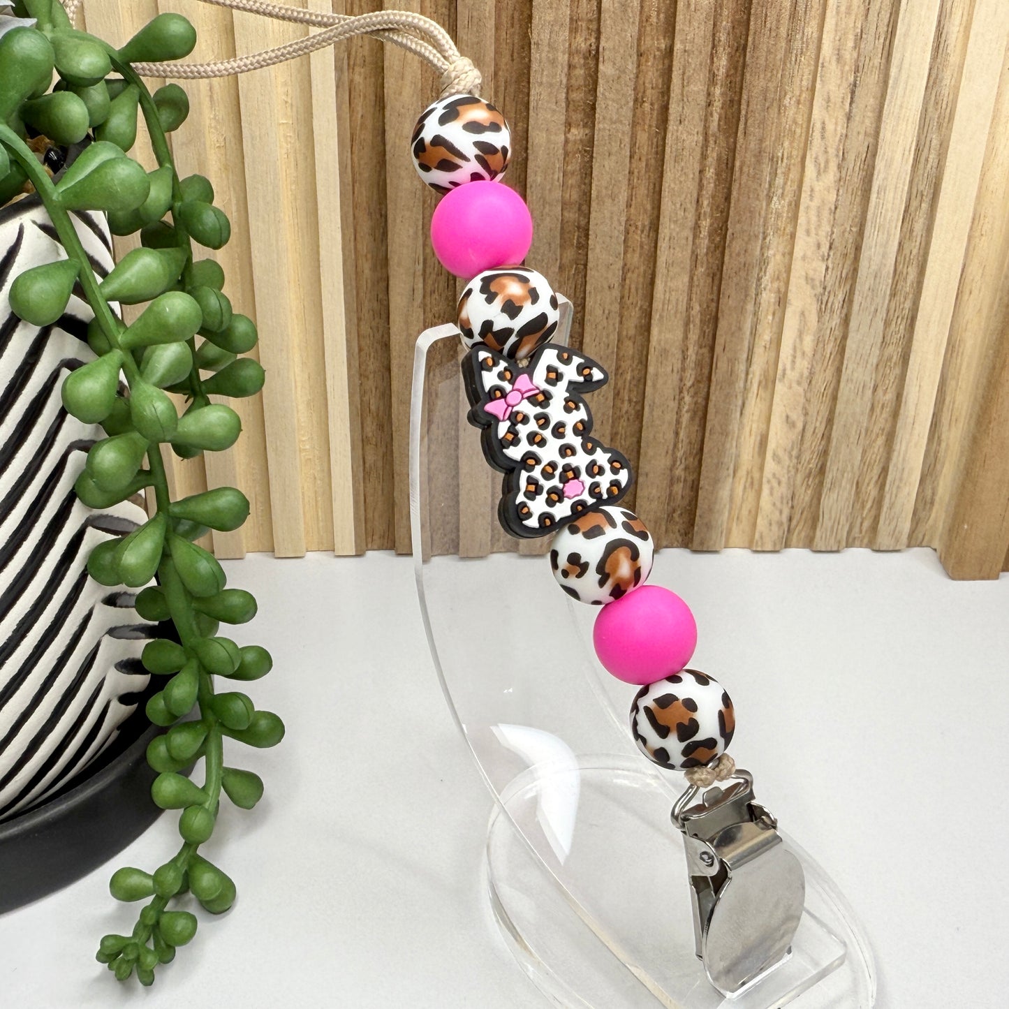 Leopard Bunny Pacifier Clip