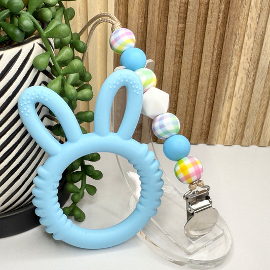 Spring Plaid Pacifier Clip Set