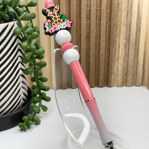 Leopard Bunny Pink Ombre Metal Pen
