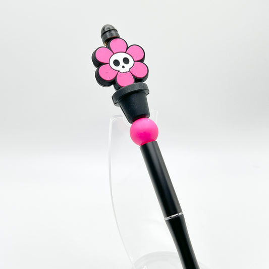 Pink Skull Flower Metal Pen