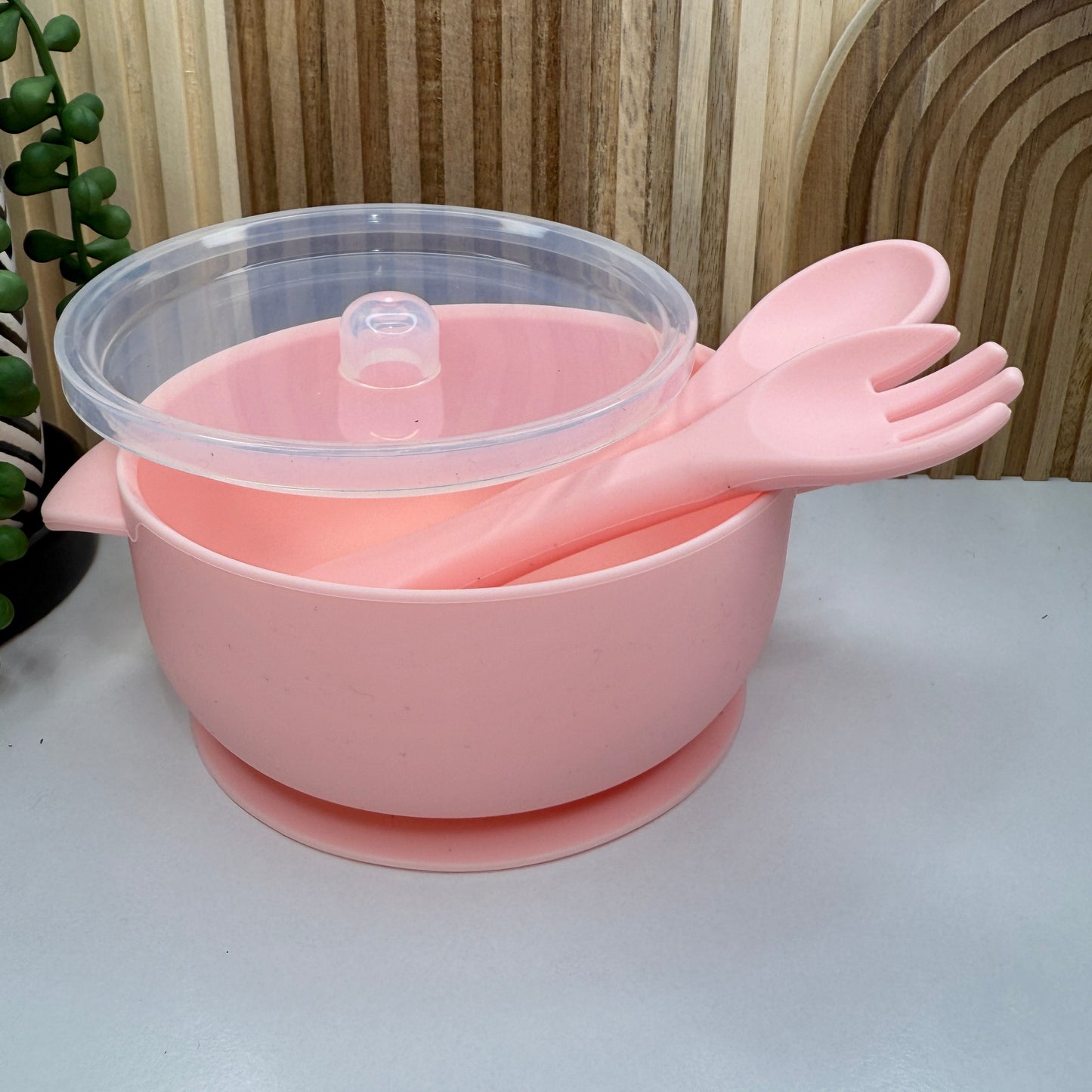 Silicone Bowl w/Lid + Utensil Set | Pink