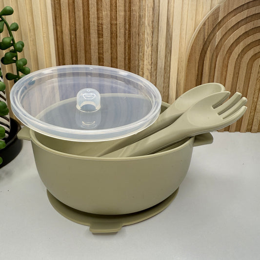 Silicone Bowl w/Lid + Utensil Set | Army Green