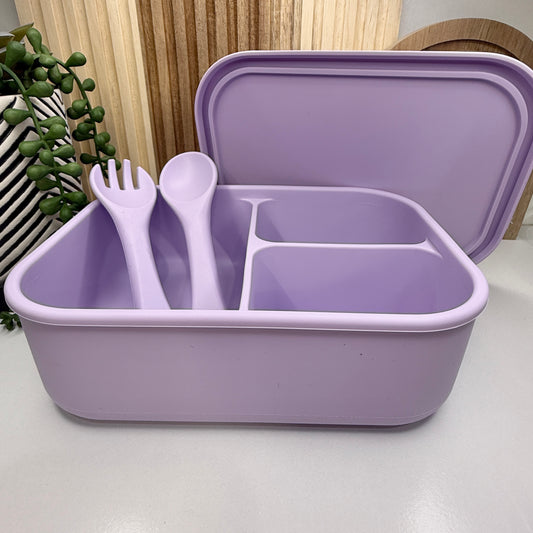 Silicone Bento Box w/Lid + Utensil Set | Lilac