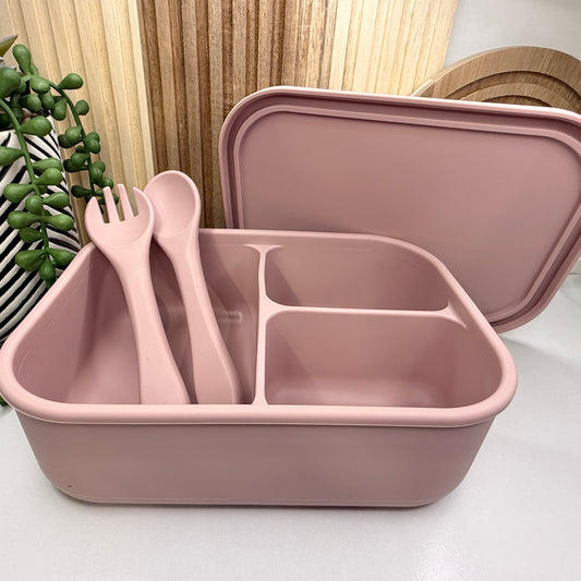 Silicone Bento Box w/Lid + Utensil Set | Mauve
