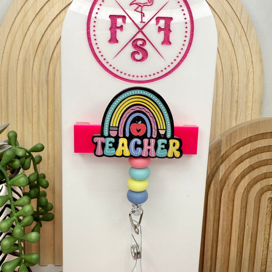 Teacher Rainbow Badge Reel