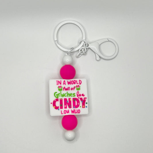 Pink Cindy White Keychain Bar
