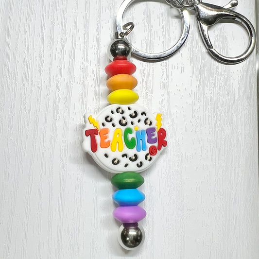 Rainbow Teacher Silver Keychain Bar