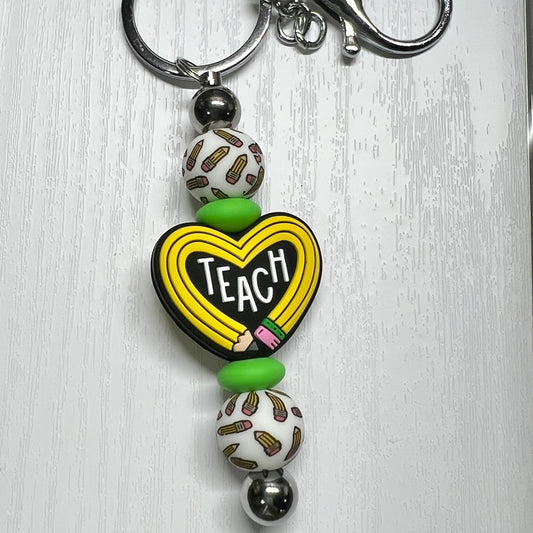 TEACH Pencil Silver Keychain Bar