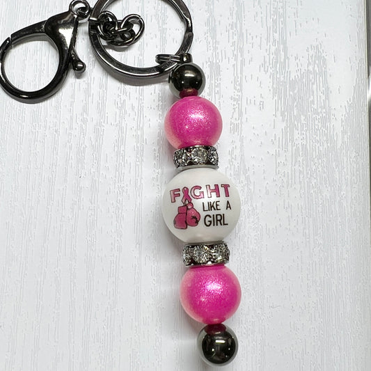 Fight Like A Girl Breast Cancer Gunmetal Keychain Bar