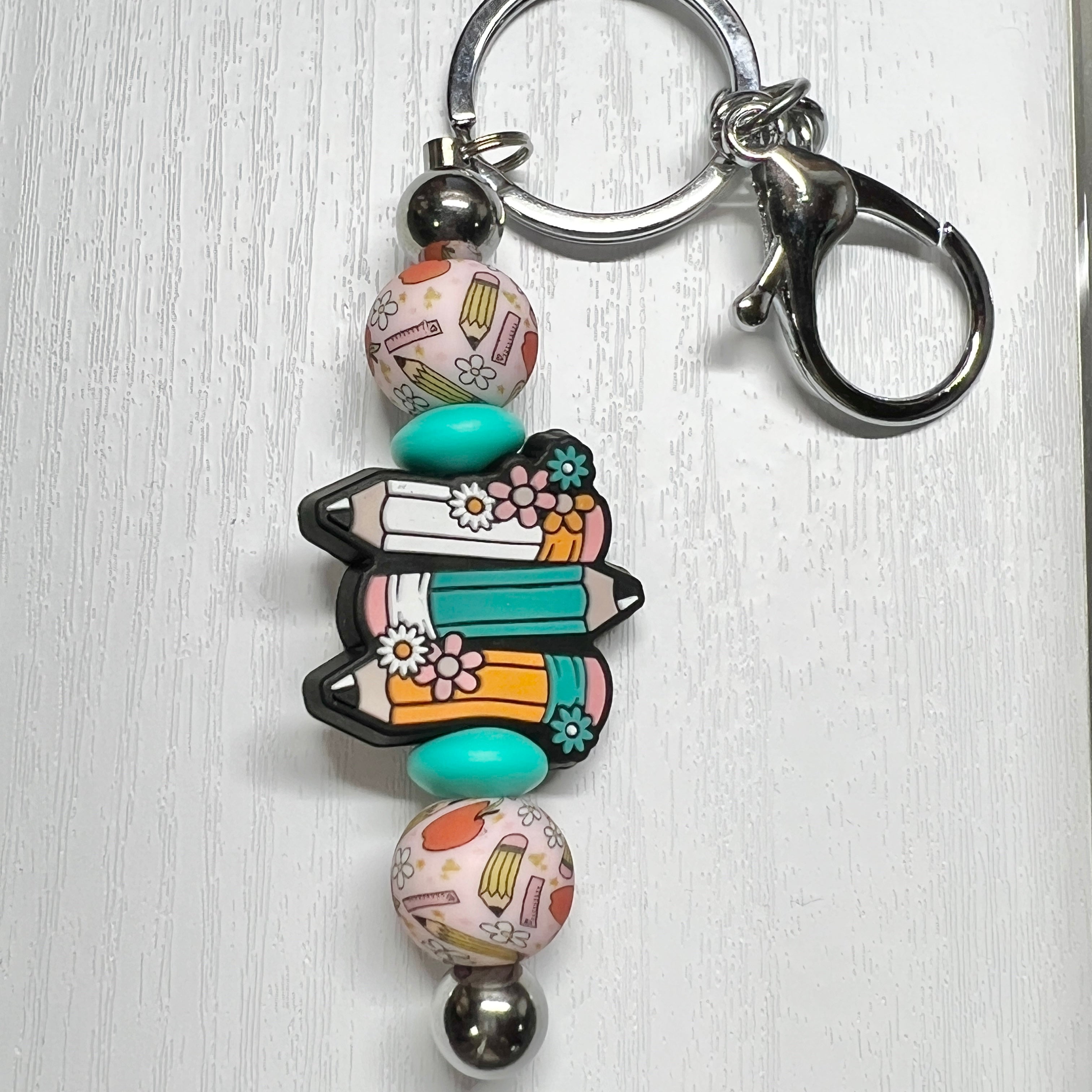 Floral Pencil Silver Keychain Bar