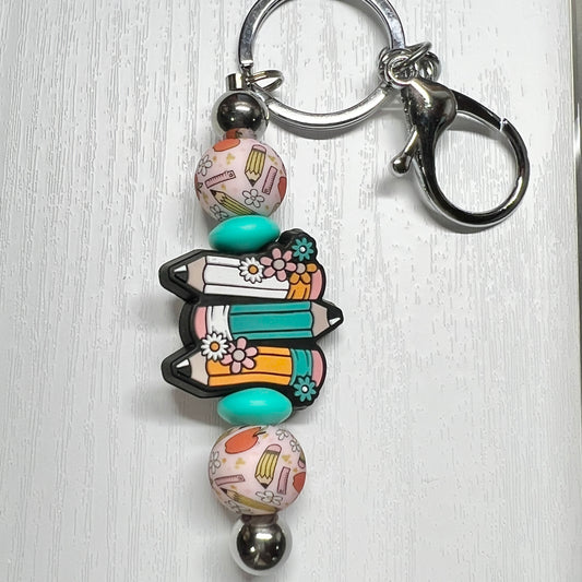 Floral Pencil Silver Keychain Bar