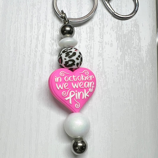 Wear Pink October Silver Keychain Bar