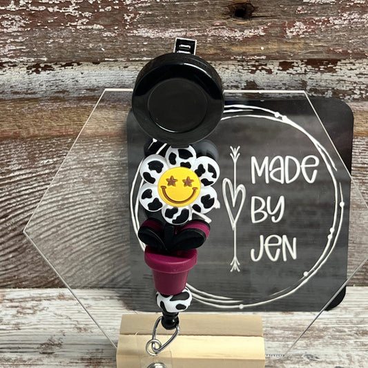 Black Happy w/Burgundy Bloom Badge Reel
