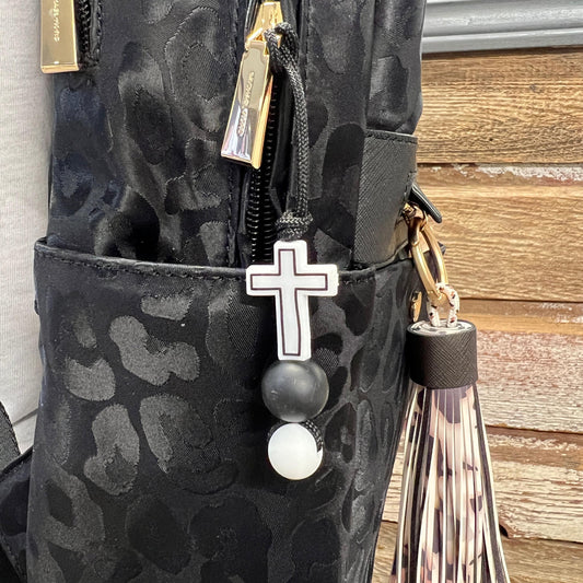 White w-Black Cross Zipper Charm