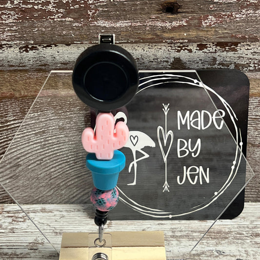 Pink & Teal Cactus Aztec Badge Reel