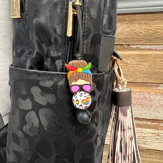 Rainbow Messy Bun Zipper Charm