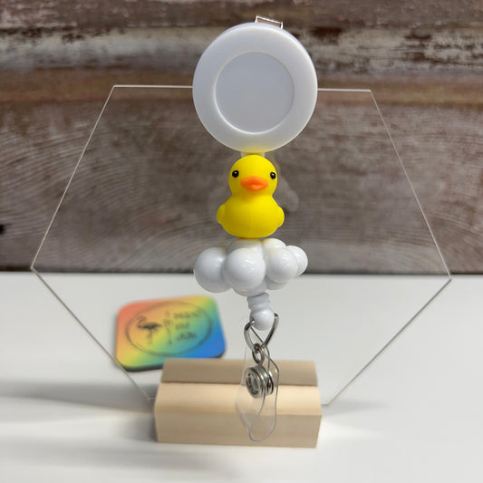 Rubber Ducky w-White Bubbles Badge Reel