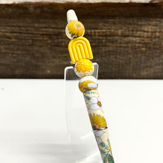 Mustard Boho Floral Plastic Pen
