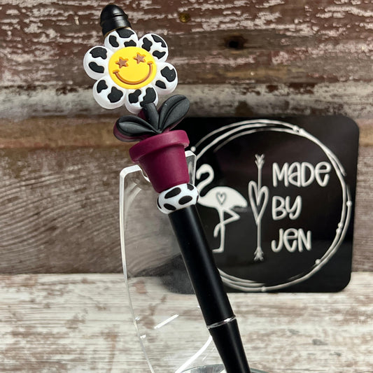 Black Happy Burgundy Bloom Metal Pen