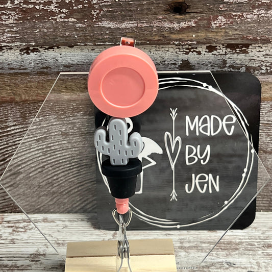 Gray & Black Cactus Coral Badge Reel