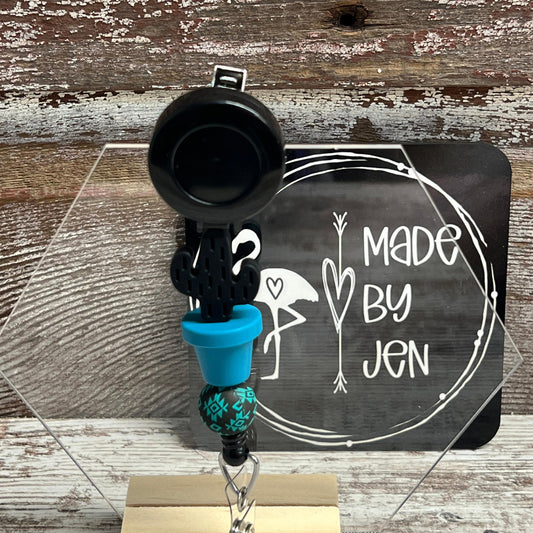 Black & Teal Cactus Aztec Badge Reel