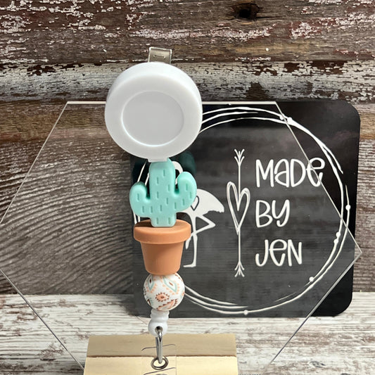 Aqua Aztec Cactus Badge Reel